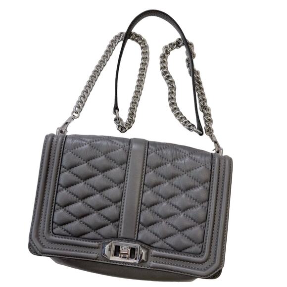 Rebecca Minkoff Quilted Crossbody Bag Purse Gray Silver Chain - Picture 1 of 12